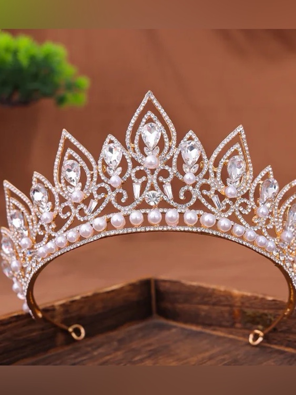 Gold Pearl and Crystal Bridal Tiara - Elegant Women’s Headpiece